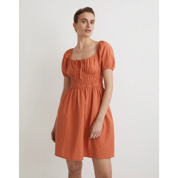 NEW Madewell Women’s XS Classic Coral Dobby Sophia Tie-Front‎ Mini Dress NWOT - Picture 1 of 7